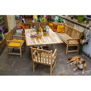 Gartenmöbel Set 4tlg mit Eckbank Teak Gartentisch ausziehbar 120-170 cm MADERA/CARACAS - Naturbelassen, Beige