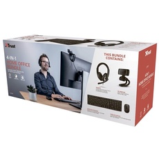 Trust Qoby 4-in-1 Home Office Set - Keyboard, mouse, headset and web camera set - Nordisch - Schwarz