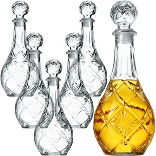 KADAX Whisky Karaffe 0,8L, 6er Set, Whiskykaraffe aus Glas, Whiskey Dekanter mit Stopfen, Flasche für Rotwein, Bourbon, Brandy & Spirituosen, Whiskyflasche