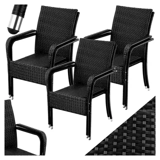 Rattan Stühle für Esszimmer und Outdoor, Stapelstühle, Gartenmöbel Set, Gartenstühle stapelbar, Outdoor Küche, Terrasse, Wintergarten Möbel, Korbsessel mit Armlehne, Balkon Set, Terrassenmöbel - 6er Set