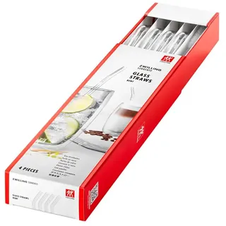 ZWILLING Sorrento Glasstrohhalme, Nachhaltig und wiederverwendbar, Borosilikatglas, Für Kalt- und Heißgetränke, 4 Stück, Länge: 23 cm, Gebogene Form, Farbe: Transparent, Inkl. Reinigungsbürste
