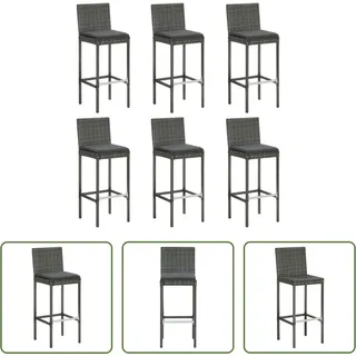 The Living Store Barhocker mit Kissen 6 Stk. Grau Poly Rattan - Grau
