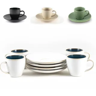 Hanseküche Espressotassen Set aus Steingut [4x 75ml] – Hochwertiges 4er Set, handgefertigt & dickwandig, Steingut Espresso Tassen Unterassen Cappuccino Kaffeetassen Porzellan (Weiß, 75ml)