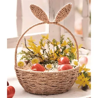 Osterkorb "Hasenöhrchen" Dekokorb zum befüllen, Flechtkorb aus Papierschnur geflochten, Ø 22 cm, Osternest - Beige