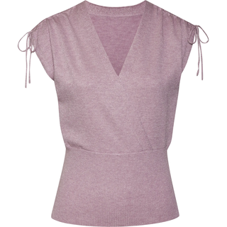 Stricktop LASCANA, Damen, Gr. 32/34, lila (mauve), Feinstrick, Obermaterial: 38% Viskose, 28% Polyester, 22% Polyamid, 12% metallisierte Fasern, leicht glänzend, unifarben, figurbetont hüftlang, V-Ausschnitt, Tops Stricktop, mit glänzendem Lurexgarn
