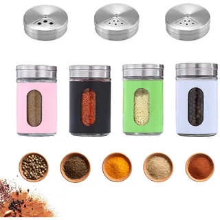 4 pcs spice jars set,stainless steel gewürzbehälter,mini spice shaker glass,4 colours,spice organiser,salzstreuer gross,for peppercorns, spices, kitchen organiser