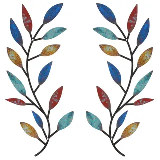 Zhengmy 2 Stück Metall-Baumblatt-Wanddekoration, Weinrebe, Olivenzweig, Blatt, Wandkunst, Wohnzimmer, Flur, Wanddekoration für den Außenbereich (elegante Farbe)