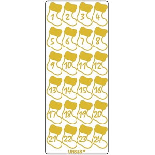 Ursus 593000124 - Kreativ Sticker Adventskalender, Stiefelchen gold, 5 Stickerbögen mit Zahlen von 1 bis 24, selbstklebend, leicht abziehbar, zum Nummerieren von selbstgemachten Adventskalendern