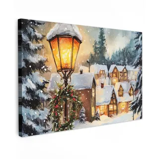 MuchoWow Leinwandbild Weihnachtsdorf - Häuser - Schnee - Weihnachten Wanddeko 90x60 cm , Textil , Rechteckig , 90x60 cm , FSC 100% , gerahmt , Bilder & Rahmen, Bilder, Leinwandbilder