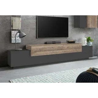 Dmora - TV-Schrank Nico, niedriges Wohnzimmer-Sideboard, Fernsehständer-Basis, 100% Made in Italy, 240 x 45 x 52 cm, Anthrazit und Ahorn,