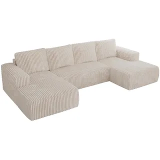 MKS Wohnlandschaft Trentino U Beige Cord , Textil , U-Form , 334x91x163 cm , Wohnzimmer, Sofas & Couches, Wohnlandschaften, Wohnlandschaften in U-Form