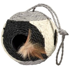 Bobby Facette – Katzenball, Kratzbaumspiel aus recyceltem Seil, mit Bällen und Federn, zum Aufhängen, Schwarz, 10ø-30 CM