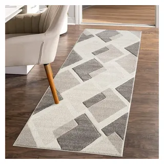 Carpet City Teppich-Läufer Kurzflor Braun - 80x300 cm - Moderne Flur-Teppiche Raute-Muster mit 3D-Optik - Flachflor Bodenbelag Deko Schlafzimmer, Diele, Eingangsbereich