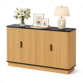 Stilvora Sideboard in Holzoptik Aufbewahrungsschrank mit Geräuschdämpfendes Scharnier für Wohn-, Flur und Esszimmer , Naturfarben , Holzwerkstoff , 2 Fächer , Rechteckig,Rechteckig , Bodenplatte , 139x75x40 cm , Kleinmöbel, Kommoden, Sideboards