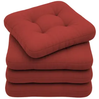 chilly pilley® 4er Set Stuhlkissen mit Bindungen – Gepolsterte, Gesteppte Sitzkissen, Wasserabweisender Stoff, In 3 Größen erhältlich, Bequeme & Stilvolle Kissen (Dunkelrot, 45 x 45 cm 4er Set)