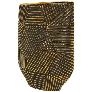 Edle hochwertige schmale Keramik Vase in Gold-schwarz, oval. gestreift, Größe: H/B/Ø ca. 27 x 22 x 5 cm