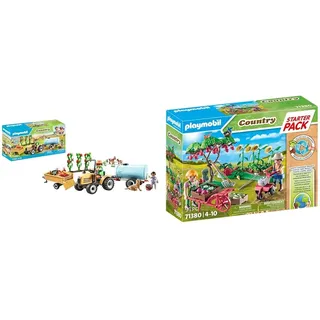 PLAYMOBIL Country 71442 Traktor mit Anhänger und Wassertank & Country 71380 Starter Pack Bauernhof Gemüsekarten, ab 4 Jahren