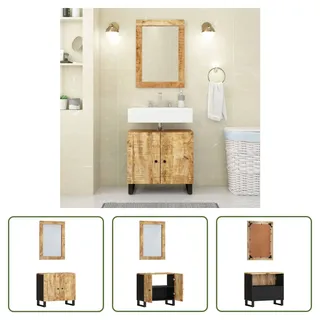 The Living Store 2-tlg. Badmöbel-Set Massivholz Mango - Braun