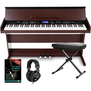 FunKey DP-88 II Digitalpiano braun Set mit Keyboardbank, Kopfhörer und Klavierschule