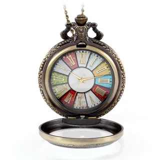 JewelryWe Taschenuhr Herren Damen Vintage: Retro Analog Quarz Kettenuhr Uhr Umhängeuhr mit Halskette Kette Pocket Watch Bronze Unisex Geschenk