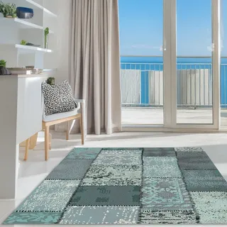 my home Teppich »Garry« rechteckig 7 mm Höhe Vintage, Kurzflor, Patchwork-Design, farbenfroh, Wohnzimmer, blau