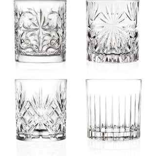 RCR 26249020006 Mixology Whiskey-Gläser, 4er-Set Cocktailgläser, transparente Glasbecher, aus Luxion-Kristall, Trinkglas, ideal für neue Hausbesitzer