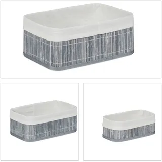 Relaxdays Aufbewahrungskorb 3er Set rechteckig 12,5 x 30 x 20 cm grau