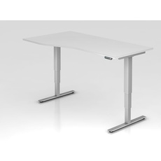 Bild VXDSM18 elektrisch höhenverstellbarer Schreibtisch weiß Trapezform, T-Fuß-Gestell silber 180,0 x 100,0 cm