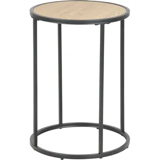Selsey Beistelltisch KRAPINA - Couchtisch im Industrial-Style , Holzoptik mit Metallgestell in Schwarz, rund 40 cm - Braun, Schwarz