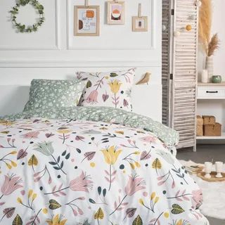 Bedrucktes Bettwäscheset FLANELLE - Weiß