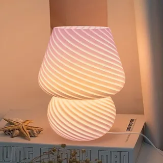 HONPHIER Pilz Lampe Tischlampe Glas Nachttischlampe Dimmbar Nachtlicht mit Fernbedienung Dekorative Stimmungslicht Tischlampe für Schlafzimmer Wohnzimmer (Rosa)