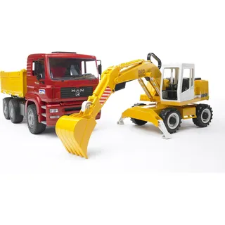 Bruder 02751 - MAN TGA Kipplastwagen mit Liebherr Schaufelbagger Gelb 1:16
