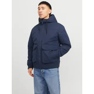 Jack & Jones Bomberjacke »JJCONSTRUCT BOMBER mit glänzender Oberfläche« mit Kapuze, blau