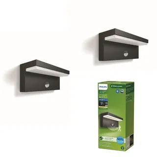 Philips LED Bustan UltraEfficient Wandleuchte 3.8W 2700K Anthracite HV mit Bewegungsmelder, Doppelpack, Anthrazit