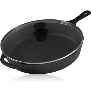 BBQ-Toro Gusseisen Grillpfanne Ø 30 cm mit Glasdeckel | Bratpfanne - Schwarz