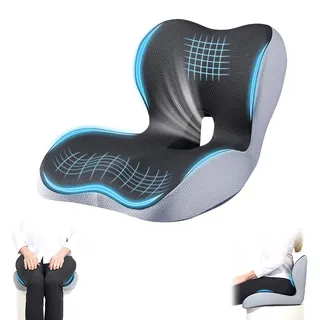 Exsink Sitzkissen Orthopädisch,Orthopädisches Sitzkissen mit Rückenlehne,Ergonomisches für Bürostühle,Steißbeinkissen,Hämorrhoiden für Bürostuhl,Rollstuhl & Auto Ischias