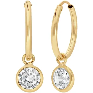 Paar Creolen FIRETTI "Schmuck Geschenk Gold 375 Ohrschmuck Ohrringe Solitär", gold (gelbgoldfarben, kristallweiß, kristallweiß), Ohrringe, Damen, 12mm, Gelbgold 375, Paar Creolen, mit Zirkonia (synth.) - Einhänger abnehmbar
