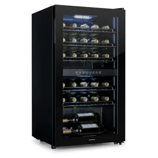 Klarstein Weinkühlschrank, 2 Zonen Getränkekühlschrank Klein, Freistehender Kleiner Weinschrank 80L, Wein-Kühlschrank mit Glastür, Indoor/Outdoor Flaschenkühlschrank, Wine Fridge 29 Flaschen - Schwarz