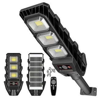 JESLED LED Solarleuchten für Aussen, 60W Solar Wegeleuchte mit Bewegungsmelder, 144 Hochhelle LED-Lampen, IP65 Wasserdicht ist für Straßen, Innenhöfe, Garage, Gärten geeignet