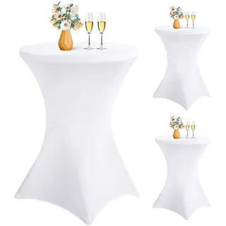 LYAFS 3er-Set Stretch Stehtisch Hussen Ø 80-85 cm Verstärkung im Fußbereich Stehtischhussen für Bistrotisch für Bar Hochzeit Cocktail-Party Bankett Stretch Bistrotische(80×110cm,weiße)