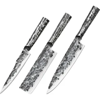 SAMURA Meteora 3 Küchenmesserset Universal 175 mm Nakiri 171 mm Kochmesser 209 mm AUS-10 HRC 59 - Schwarz
