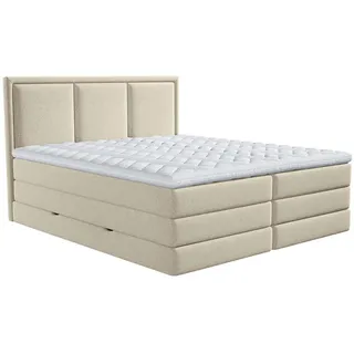 Mid.you Boxspringbett , Beige , Kunststoff , H3 + H4 , 7-Zonen , Höhe ca. 18 cm , 200x200 cm , Bettkasten, gepolstertes Kopfteil, Topper durchgehend, Wendematratze mit unterschiedlichen Härtegraden, in verschiedenen Größen erhältlich , Schlafzimmer, Betten, Doppelbetten