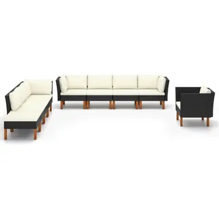 vidaXL 9-tlg. Garten-Lounge-Set Poly Rattan Eukalyptusholz Schwarz - Schwarz