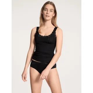 Trägertop CALIDA "Etude Toujours", Damen, Gr. L (48/50), schwarz, Single Jersey, Obermaterial: 95% Baumwolle, 5% Elasthan, unifarben, figurbetont hüftbedeckend, tiefer V-Ausschnitt, Tops Trägertop, zarte Spitze, Nadelstreifen-Design, Cotton-Mix, elastisch