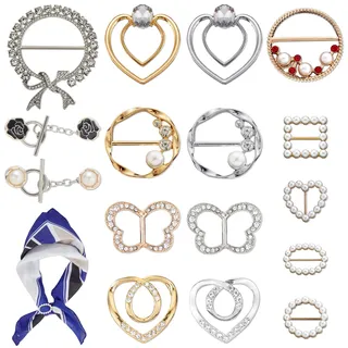 YiiHHooN Schalring Tuchring Damen, 16 Stück T Shirt Clip, Rundschnallen Schal Ring Clip Schal-Krawattenring Knotenkopf Taillenclip Schal Schnalle für Damen Seidenschal-Accessoires