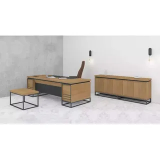 Braune Büro Einrichtung Möbel Set Komplette Arbeitszimmer Tisch 3tlg. Set - Braun