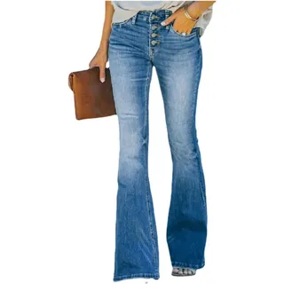 Sawmew Damen Schlaghose Y2K Mode High Waist Bootcut Pant Weite Bein Boyfriend Stretch Skinny Jeans Hosen Vintage Leopard Jeanshose Schlagjeans Streetwear