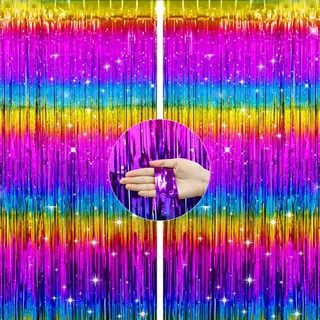 G2PLUS Glitzer Lametta Vorhang Bunt, Metallic Lamettavorhängen, 2 Stück Glitzernde Lametta-Vorhänge für Party, Lametta Dekovorhänge für Meerjungfrau Geburtstagsparty Weihnachten Deko