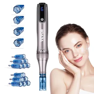Vevor Professioneller Microneedling-Stift M8S, elektrischer Derma-Pen mit 12 Anti-Rückfluss-Kartuschen, Dermapen-Schönheitsgerät mit 6 variablen Geschwindigkeiten mit LCD-Display und 0–2,5 mm