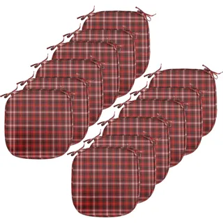 ABAKUHAUS Plaid Polster für Esszimmerstühle, Nostalgische Gestreifte britischen, Dekoratives wasserfestes Kissen mit Riemen für Küchensitze, 40 cm x 40 cm-12er Pack, Scarlet Schwarz Weiß